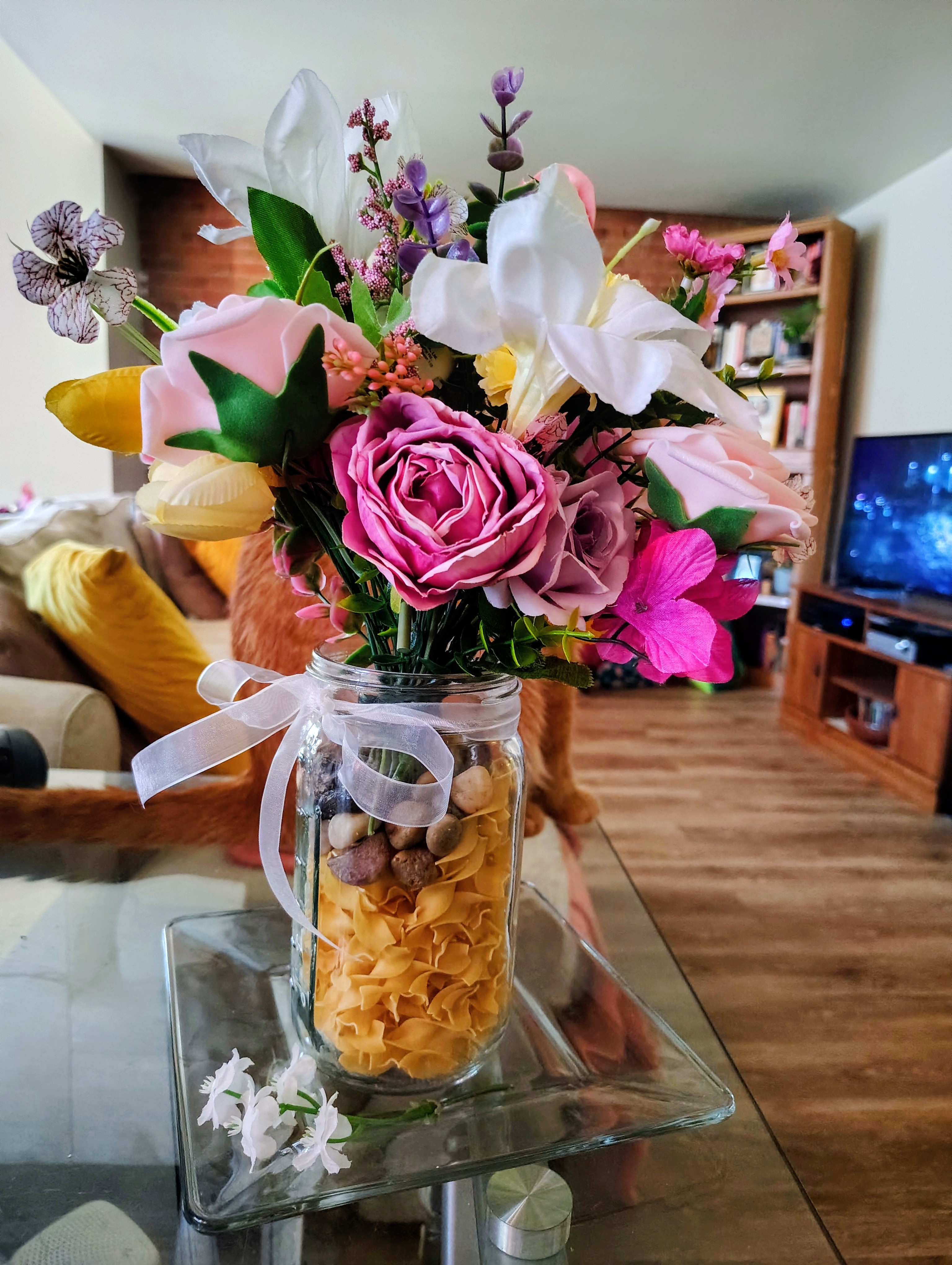 Mason jar silk floral arrangement